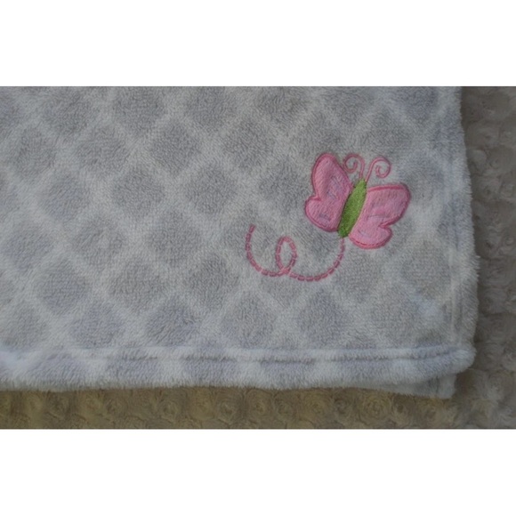 Bedding | Rn 67227 Pink Butterfly Baby Blanket Gray White Diamond Plush ...